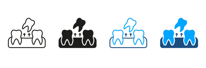 Canvas Print - Tooth Extraction Silhouette and Line Icon Set. Human Lose Tooth Pictogram. Teeth Removal, Oral Disease. Dental Treatment Black Symbol Collection. Dentistry Sign. Isolated Vector Illustration