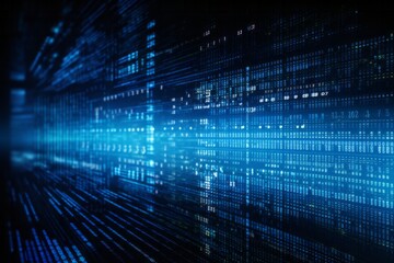 Blue digital binary data on computer screen background