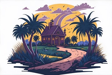 Florida sea shore palm beach. AI generated illustration