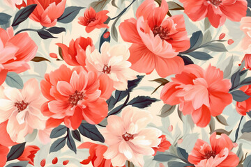 art spring flower leaf fabric wallpaper pattern textile summer drawing. Generative AI.