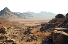 Barren Desert Landscape. Transparent PNG. Desert Landscape. Rocky Alien Planet. Mars Surface.
