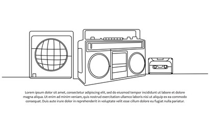 Wall Mural - One continuous line design of classic electronic media. Decorative elements drawn on a white background.