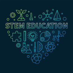 Wall Mural - STEM - Science, Technology, Engineering, Mathematics Education Heart line colored concept banner - vector Illustration