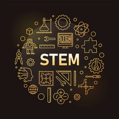 stem round minimal vector line golden illustration. science circular banner