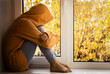 © Maryana - Stressed Unhappy Alone Sad Depressed Disappointed Teenager on Autumn Window Background. Autumn Depression Teen. Mental Health.