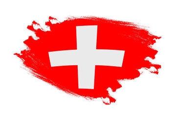 Wall Mural - Abstract stroke brush textured national flag of Switzerland on isolated white background