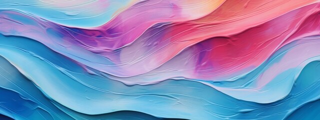 Aufkleber - Abstract marbled acrylic oil paint ink painted waves painting texture colorful background banner - Bold colors, pink and blue color swirls wave (Generative Ai)