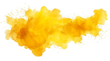 Poster - Abstract yellow color painting illustration - watercolor splashes or stain, isolated on transparent background PNG (Generative Ai).