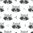 Seamless Vector Pattern with Cute Raccoon. Childish Forest Cartoon Animals Background. design for fabric, wrapping, textile, wallpaper, apparel and more