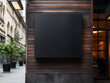© Carkhe - Empty black square signboard mockup in outside for logo design, brand presentation for companies, ad, advertising, shops.