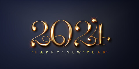 Wall Mural - 2024 Happy new year banner. Golden luxury Festive Numbers design, greeting card, banner, poster. Vector Illustration