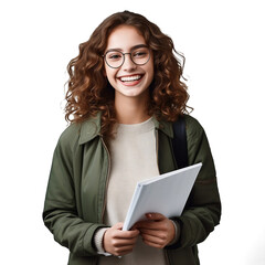 University student smiling with happiness on transparent background
