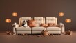 A dog sitting on a leather couch with popcorn generate ai