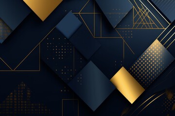 Illustration of a dark blue and gold abstract background created using generative AI