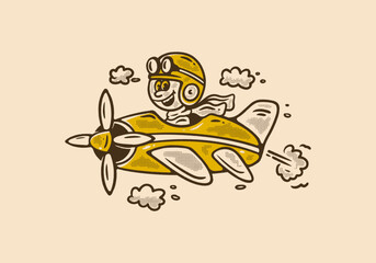 Mascot character illustration of a little boy driving a plane