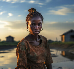 portrait of a young tired, sad, desperate african woman