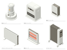 アイソメトリック図法で描いた家電のイラストセット2（暖房機器）/ Isometric Illustration : Set Of Home Heater Related