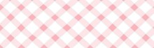 Pastel Rose Pink And White Seamless Diagonal Check Textile Fabric Pattern Contemporary Light Barbiecore Striped Checker Fashion Background Texture. Baby Girl's Trendy Tartan Textile Or Nursery Wallpap