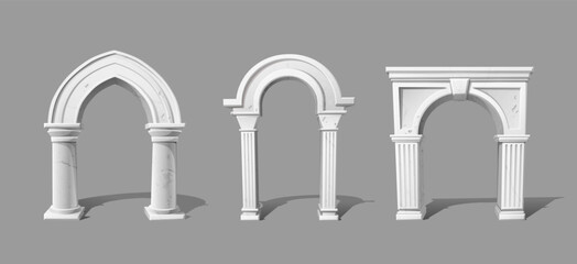 3d vector icon illustration. whitte antique stone greek archs. arhitectural element for games and ad