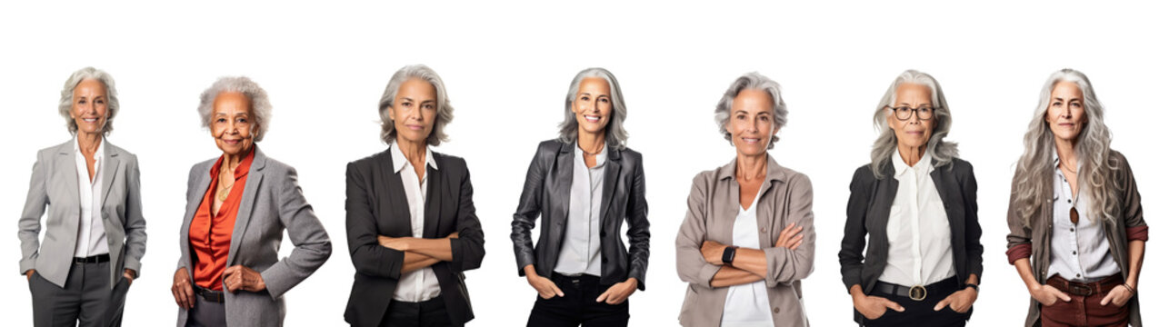 Wall Mural -  - Bundle, set of senior middle-aged businesswomen isolated on transparent white background