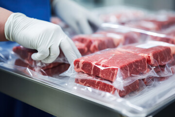 lab-grown meat samples, packaged and market-ready, created in modern laboratories.