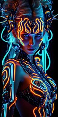 Wall Mural - a woman with neon lights on her face. Generative AI Art.