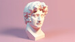 Pixel Cyberpunk Head of David's statue, sculpture bust, 3d rendering style on pastel background. Metaverse Y2K low poly Avatar.