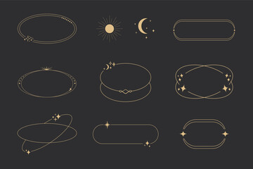 Wall Mural - set golden celestial frames, borders, arch line art esoteric minimal decoration with sparkles isolat