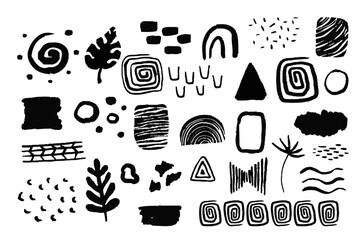 Wall Mural - Set african tribal ethnic shapes elements in doodle style isoated on white background. Brush ornaments native sign.