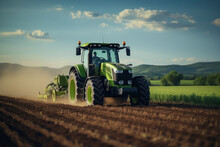 Efficient Crop Harvest: Tractor Combine Harvester In Cereal Agriculture Field.