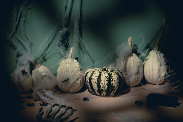 Wall Mural - Halloween decorations with pumpkins