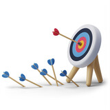 Fototapeta Dinusie - Arrows are hitting the target, sport and success business, 3d art