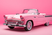 Old Pink Car Isolated On Pink Background Ai Generated Art