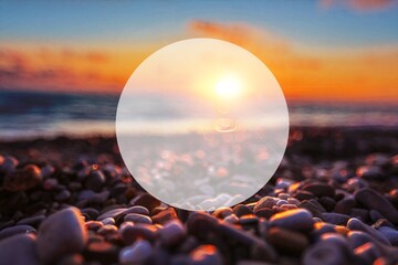 Canvas Print - Hello July card on ocean water and beach background.