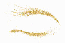 Gold Glitter Abstract Waves On A White Background, The Set Waves Gold Glitters.