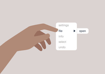 A hand clicking on a drop down menu, an augmented reality concept