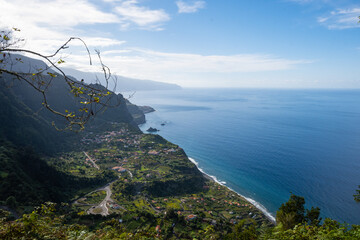 Marvelous green and blue nature landscape of the coast in Madeira island, Portugal