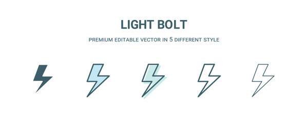 Poster - light bolt icon in 5 different style. Outline, filled, two color, thin light bolt icon isolated on white background. Editable vector can be used web and mobile