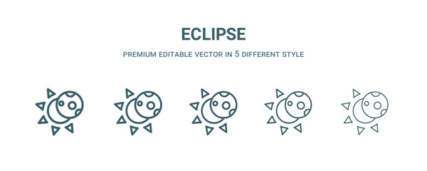 Sticker - eclipse icon in 5 different style. Thin, light, regular, bold, black eclipse icon isolated on white background.