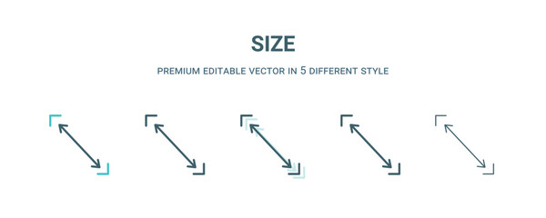 Wall Mural - size icon in 5 different style. outline, filled, two color, thin size icon isolated on white backgro