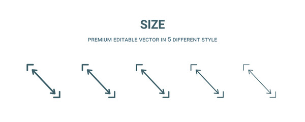 Wall Mural - size icon in 5 different style. thin, light, regular, bold, black size icon isolated on white backgr