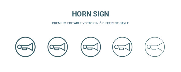 Sticker - horn sign icon in 5 different style. Thin, light, regular, bold, black horn sign icon isolated on white background.