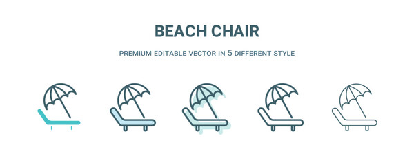 Sticker - beach chair icon in 5 different style. Outline, filled, two color, thin beach chair icon isolated on white background. Editable vector can be used web and mobile