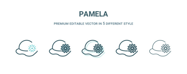 Wall Mural - pamela icon in 5 different style. Outline, filled, two color, thin pamela icon isolated on white background. Editable vector can be used web and mobile