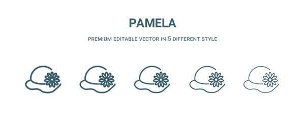 Wall Mural - pamela icon in 5 different style. Thin, light, regular, bold, black pamela icon isolated on white background.