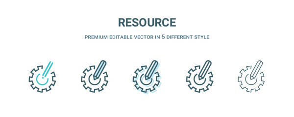 Sticker - resource icon in 5 different style. Outline, filled, two color, thin resource icon isolated on white background. Editable vector can be used web and mobile