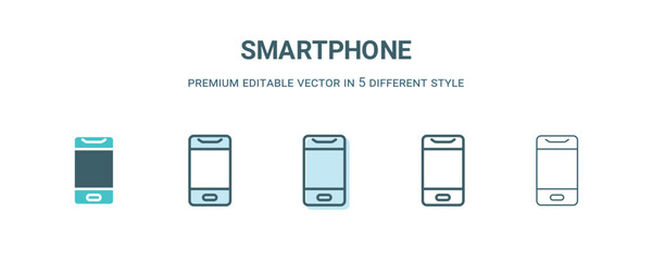 Wall Mural - smartphone icon in 5 different style. outline, filled, two color, thin smartphone icon isolated on w