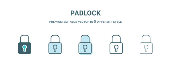 Canvas Print - padlock icon in 5 different style. Outline, filled, two color, thin padlock icon isolated on white background. Editable vector can be used web and mobile