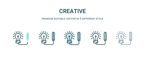 Wall Mural - creative icon in 5 different style. outline, filled, two color, thin creative icon isolated on white