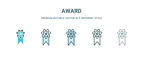 Sticker - award icon in 5 different style. Outline, filled, two color, thin award icon isolated on white background. Editable vector can be used web and mobile